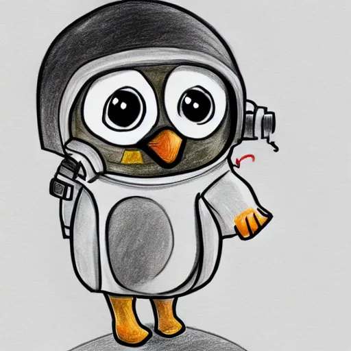 Prompt: cute drawing of a penguin on an astronaut suit, drawing, digital art, trending on artstation, 4 k