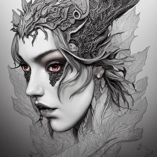 Image similar to digital art, centered portrait dragon with short hair, face made with intricate roots, by james jean and by artgerm, by ross tran, ultradetailed, charachter design, concept art, trending on artstation,
