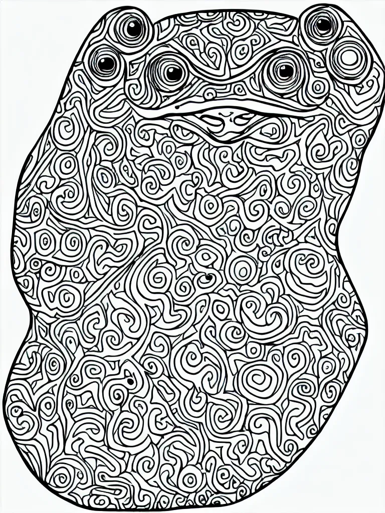 Image similar to beautiful frog's head, ornamental, fractal, line art, vector, outline, simplified, colouring page