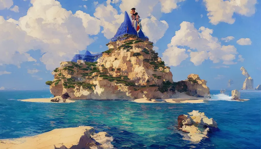 Prompt: BLUE Royal CRYSTAL castle built IN SEA, hyperdetailed, artstation, cgsociety,by studio ghibli painting,by Joaquin Sorolla rhads Leyendecker, by Ohara Koson and Thomas, 8k