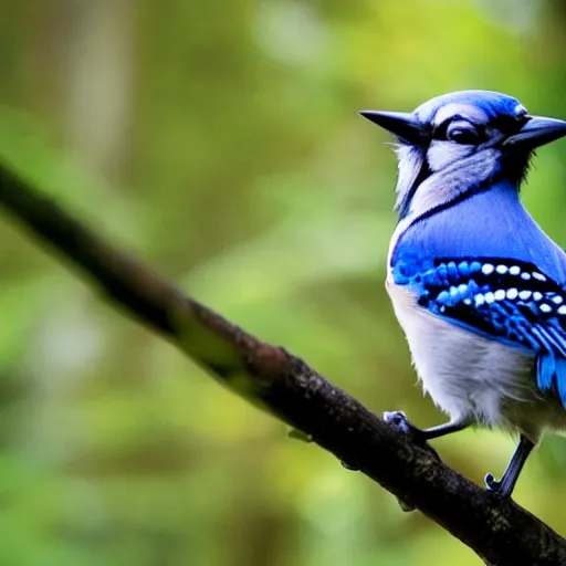 Image similar to bluejay standing next to a river in a forest in autumn