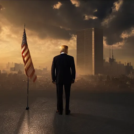 Image similar to donald trump, dramatic lighting, cinematic, establishing shot, extremely high detail, foto realistic, cinematic lighting, post processed, concept art, high details, cinematic, 8k resolution, beautiful detailed, photorealistic, digital painting, artstation, concept art, smooth, sharp focus, artstation trending, octane render, unreal engine