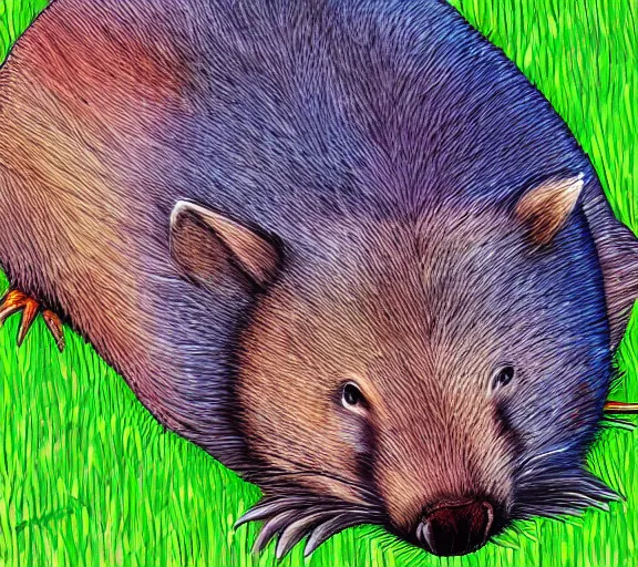 Image similar to digital art, colourful, a wombat relaxing