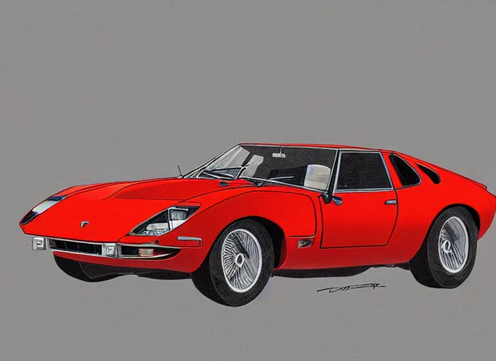 Image similar to a blending, amalgamation and detailed combination of a lamborghini countach, datsun 2 6 0 z and a jaguar e - type, concept art, very round headlights, long front end, 8 k, highly detailed, trending on art station, dramatic lighting