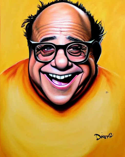 Image similar to painting portrait of danny devito as a rum ham, cartoon, warm lighting, danny devito has a rum ham body, danny devito's face on a rum ham. movie poster, trending on art station