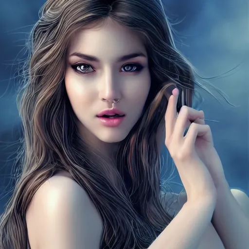 Image similar to a giddy gorgeous female, photo, professionally retouched, soft lighting, wearing sundress, illuminated by moonlight, realistic, smooth face, goddess, luscious lips, perfect eyes, wide angle, sharp focus on eyes, 8 k high definition, insanely detailed, intricate, elegant, art by artgerm and wlop