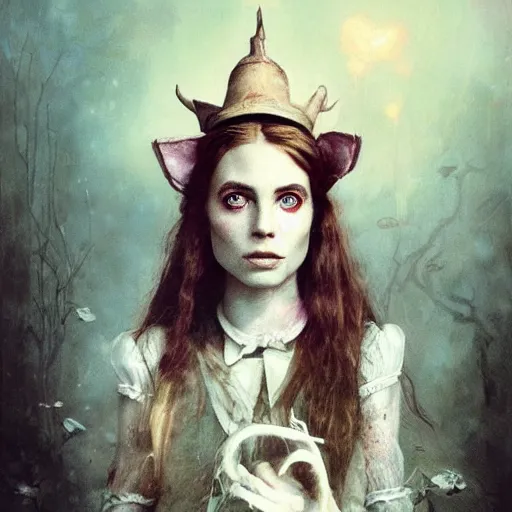 Image similar to portrait of alice in wonderland, painted by seb mckinnon and greg rutkowski