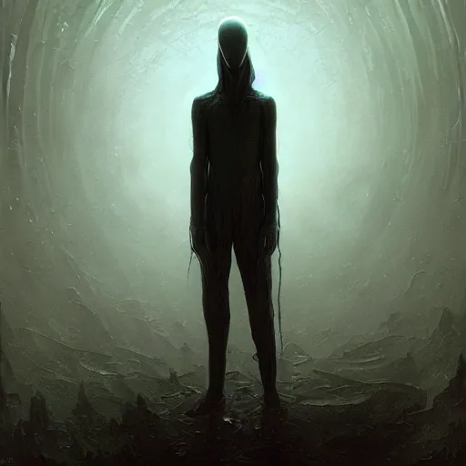 Image similar to photorealistic eldritch alien slenderman in the style of michael whelan and gustave dore. by greg rutkowski. hyperdetailed photorealism, 1 0 8 megapixels, amazing depth, high resolution, 3 d shading, 3 d finalrender, 3 d cinematic lighting, psychedelic overtones, artstation concept art.