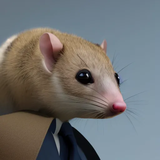Prompt: HD photo of a possum lawyer. possum barrister. possum legal professional. HD photorealistic digital render.