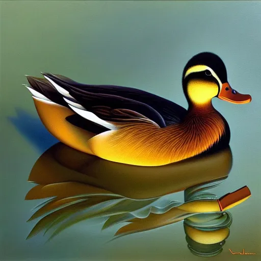 Image similar to a duck on the prowl oil painting vladimir kush