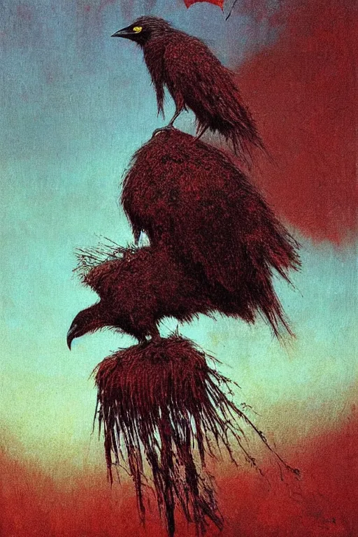 Image similar to crow with mohawk painted by beksinski