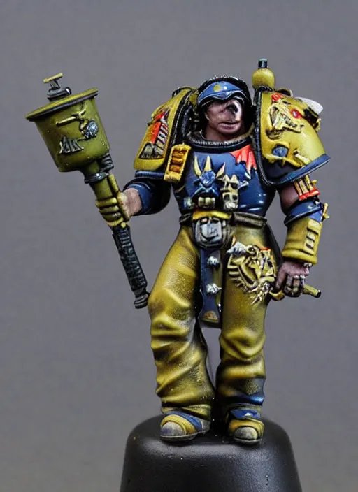 Prompt: 8 0 mm resin detailed miniature of a drunk warhammer 4 0 k space marine holding a beer cannon, product introduction photos, 4 k, full body,