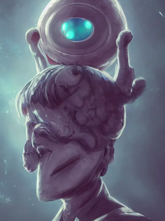 Image similar to Full shot of Kpop Cyclops idol with no face and an eyeball instead of head performing on stage. Orb Head. Sphere Head. Eyeball Head. Eye exam. Friendly horror. Realistic. Cryptid. Key Art. Fantasy Illustration. award winning, Artstation, intricate details, Hyperdetailed, 8k resolution.