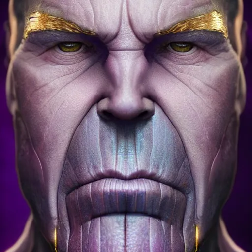 Image similar to thanos face hyperrealistic portrait, photo realistic, poster, artstation, volumetric lighting, digital art, very detailed face by magali villeneuve