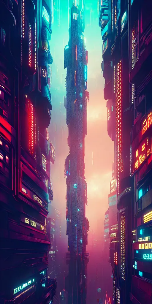 Image similar to epic cyberpunk cityscape : : blade runner, james guilleard, beeple, laurie greasley, dan mcpharlin : : ornate, dynamic, particulate, rich colors, intricate, elegant, highly detailed, centered, artstation, smooth, sharp focus, octane render, 3 d