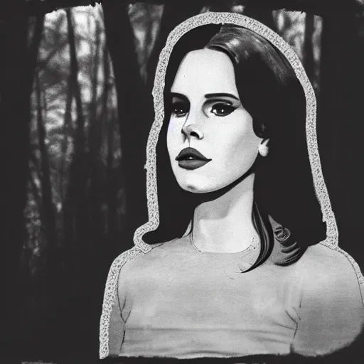 Image similar to trail cam footage of lana del rey, photorealistic, horror