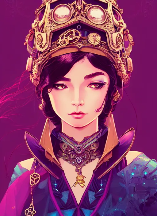 Prompt: a beautiful princess, adorned with steampunk accessories, league of legends arcane, intricate, elegant, highly detailed, digital painting, artstation, concept art, smooth, sharp focus, cyberpunk synthwave, vaporwave, 8 k, by audrey kawasaki and ilya kuvshinov