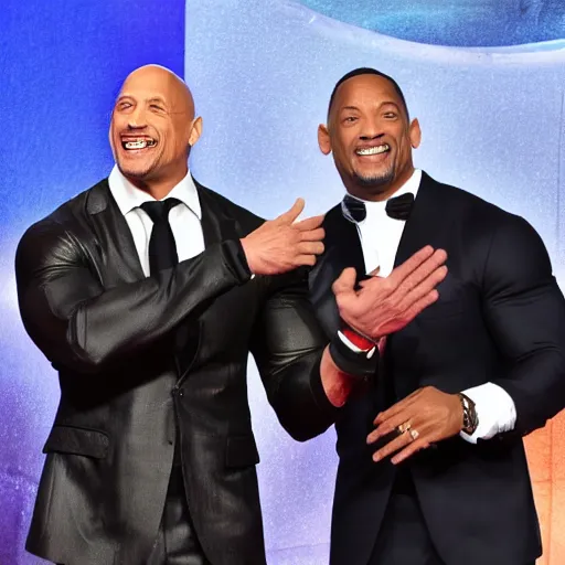 Prompt: dwayne johnson slaps will smith after saying a joke about jada smith bald head