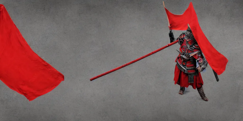 Prompt: overhead mid shot cinematic artwork of an old Caucasian man on a battlefield with a staff and wearing robes looking to a vast ancient Chinese army wearing red armor and holding red flags in the distance by greg rutowski, masterpiece, fantasy, 4k