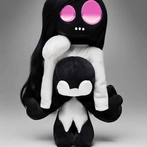 Image similar to cute fumo plush of a girl who appears in the mirror when you utter his name three times at midnight, menacing faceless amorphous dark creature, black and white, horror, caustics, vray