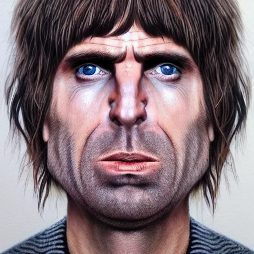 Image similar to Caricature portraits done of Liam Gallagher, realistic, hyperrealistic, very realistic, highly detailed, very detailed, extremely detailed, detailed, oil painting, digital art, trending on artstation