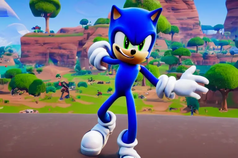 Image similar to sonic dancing in fortnite, gameplay