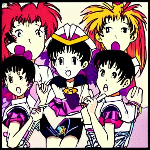 Image similar to “Sailor Scouts as a punk band, 1980s anime, Miyazaki”