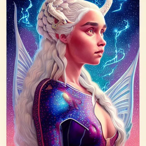 Image similar to cosmic stunning lofi daenerys targaryen portrait, queen of dragons, fire flaming dragon serpent, Pixar style, by Tristan Eaton Stanley Artgerm and Tom Bagshaw.