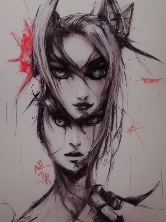 Prompt: jinx ,League of Legends, Guy Denning,trending on artstation