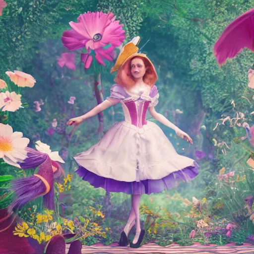 Image similar to alice in wonderland, art nouveau, by rachel ruysch and lisa frank, 8 k, sharp focus, octane render