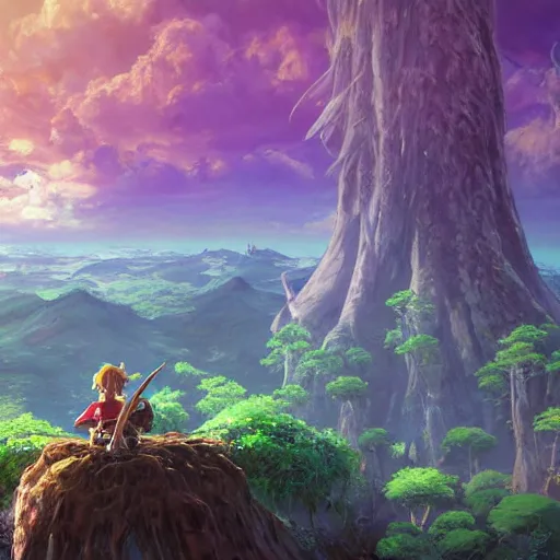 Image similar to forest fairy kingdom, Beautiful Landscape, wide angle, by Miyazaki, Nausicaa Ghibli, Breath of The Wild, dramatic lighting, cinematic, establishing shot, extremely high detail, foto realistic, cinematic lighting, post processed, concept art, high details, cinematic, 8k resolution, beautiful detailed, photorealistic, digital painting, artstation, concept art, smooth, sharp focus, artstation trending, octane render, unreal engine