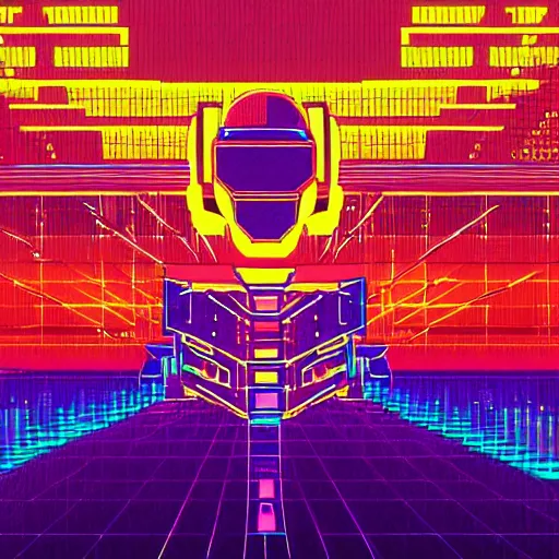 Prompt: daft punk cyberpunk retro synthwave pixel art robot futuristic city background flash colors