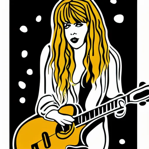 Image similar to stevie nicks playing guitar and singing, sticker - art, svg vector, adobe - illustrator