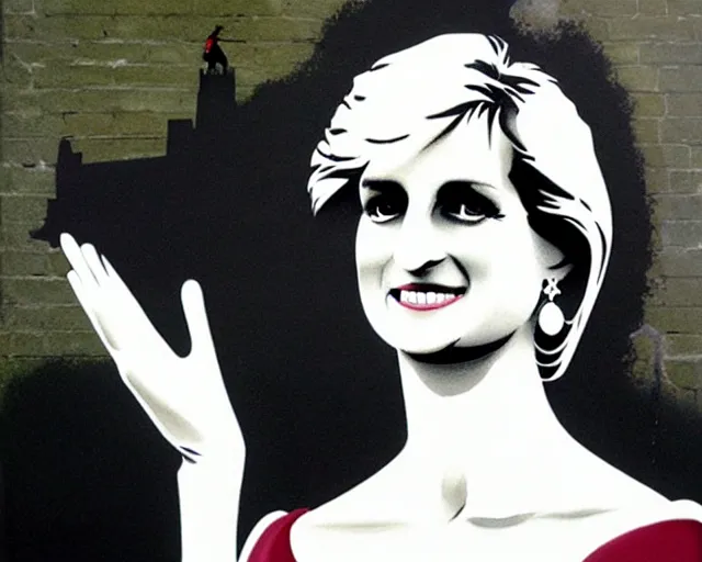 Prompt: lady diana, artwork by banksy