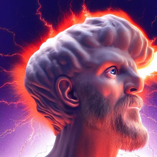 Image similar to Zeus head explosion , hyperrealism, no blur, 4k resolution, ultra detailed,