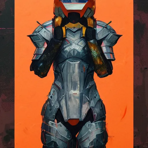 Image similar to Elle Fanning in orange Halo 2 armor picture by Sachin Teng, asymmetrical, dark vibes, Realistic Painting , Organic painting, Matte Painting, geometric shapes, hard edges, graffiti, street art:2 by Sachin Teng:4