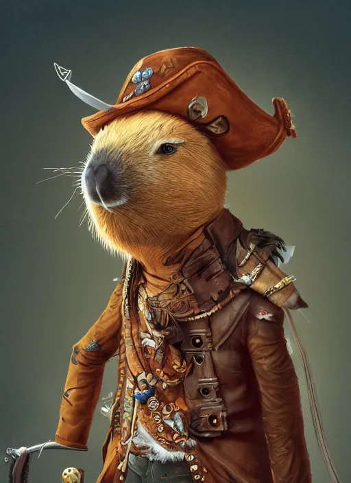 Image similar to detailed concept art illustration painting of an anthropomorphic capybara pirate in full intricate clothing, ultra detailed, digital art, octane render, 4K