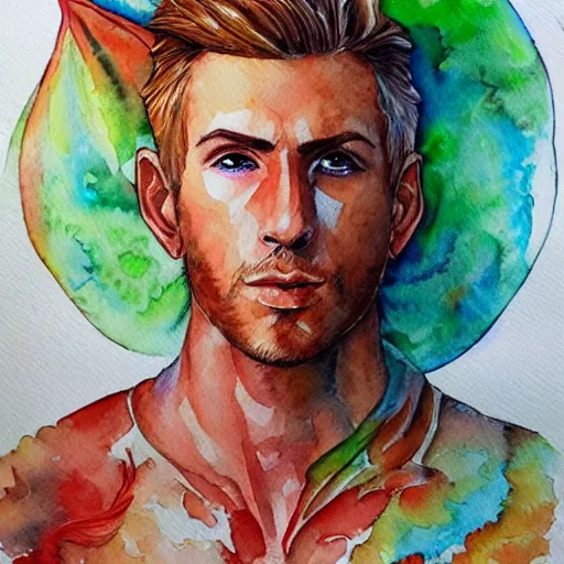 Image similar to water color art on paper, fire elf portrait, highly detailed, award - winning artstation, masterpiece