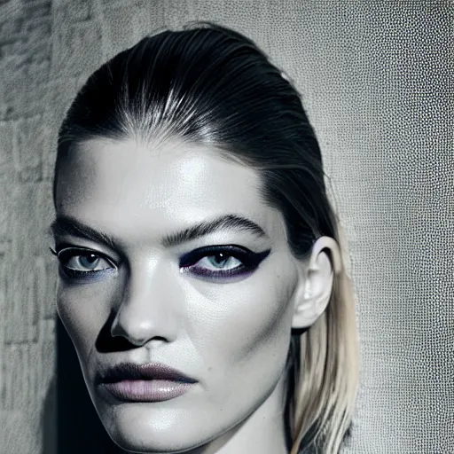 Image similar to A beautiful portrait of Martha Hunt as a model at Chanel fashion show as a model Spring/Summer 2018, highly detailed, in the style of cinematic, Milan fashion week backstage, Extreme close up, Makeup by Pat McGrath, Hair by Guido Palau, Greg rutkowski