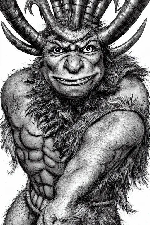 Image similar to hunched troll with a horn on his head, fantasy, highly detailed, digital art, sharp focus, trending on art station, kentaro miura manga art style