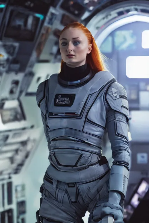 Image similar to Sophie Turner as a Space commander