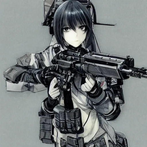 Prompt: M4 Sopmod ii from Girl\'s Frontline ilustration by Takehiko Inoue