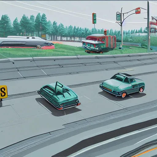 Prompt: car chase in the style of simon stalenhag