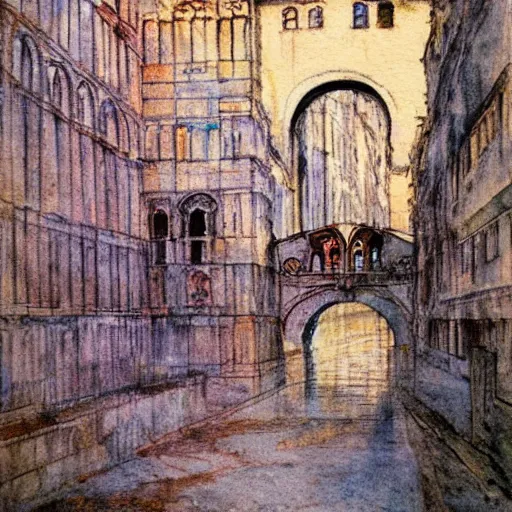 Image similar to the bridge of sighs in the style of vrubel, watercolor, pastel colors