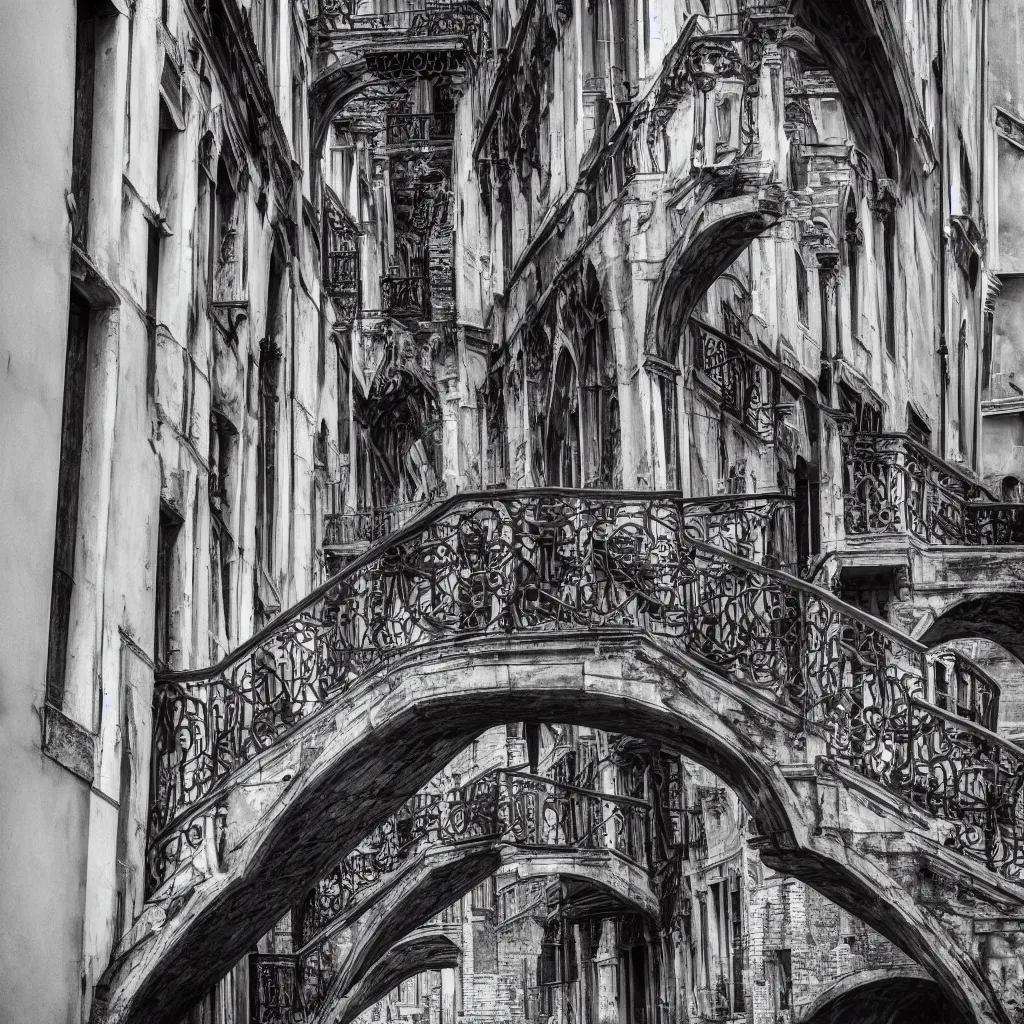 Image similar to venice bridges stairs by piranesi, composition, cinematic, rule, grid