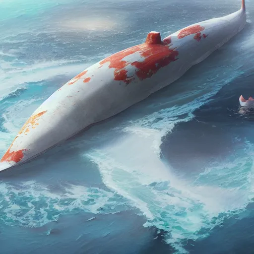 Image similar to subsurface scattering, white, giant submarine, koi colors, anti koi, octane render, jesper ejsing, justin gerard, james jean, tomasz alen kopera, cgsociety, fenghua zhong, makoto shinkai, highly detailed, rim light, art, cinematic lighting, very coherent, hyper realism, 8 k