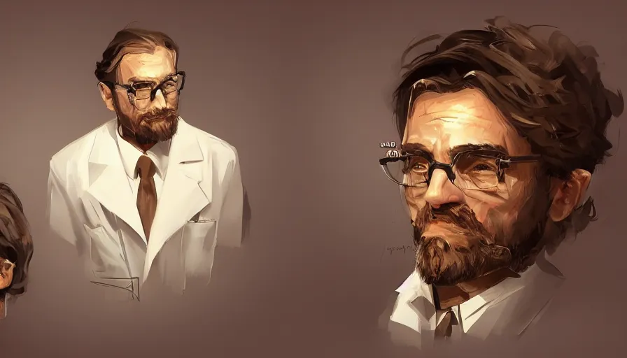 Image similar to visual storytelling, concept art of scientists by jama jurabaev, extremely detailed, trending on artstation, high quality, brush stroke