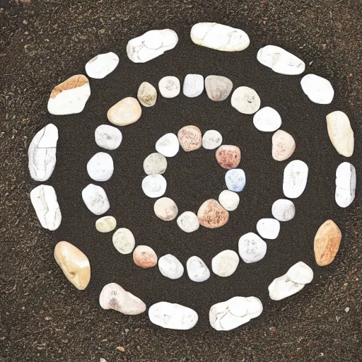 Prompt: 1 4 rocks in a circle on the ground