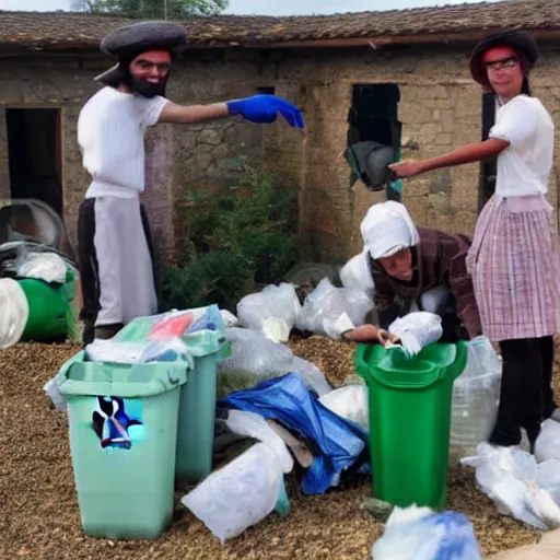 Image similar to feudal serfs sorting through recycling