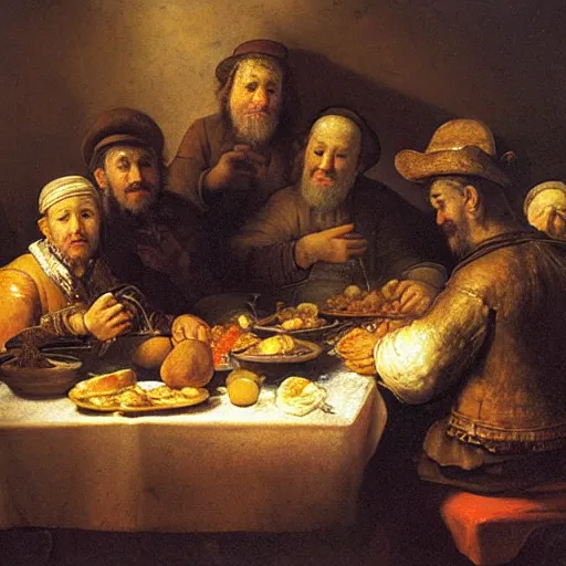 Prompt: an israeli breakfast by rembrandt